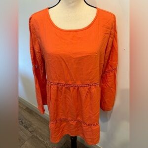 🎄Amanda Green Orange Blouse Tunic Style SZ L Halloween 🎃  Costume Lining